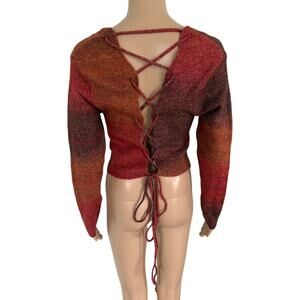 Windsor Ombre Knit Lace-Up Back Sweater M Y2K Revival V-Neck Cropped Boho